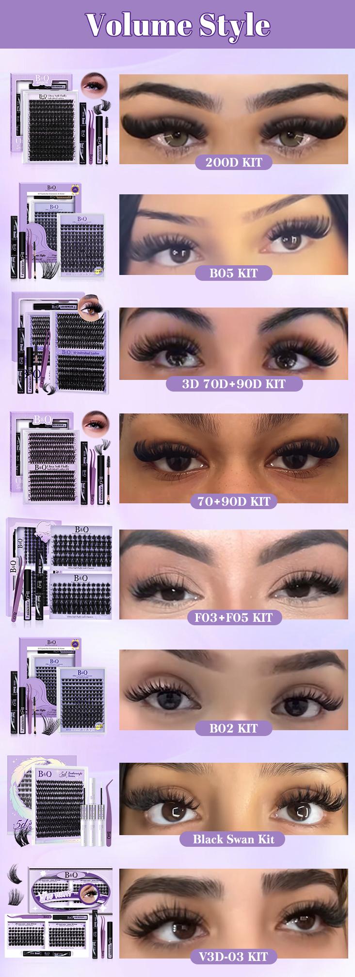 B&Q 70D&90D Kit l 280pcs 10-18MIX Lightweight Mega Volume Lashes,D-Curl,Lash Bond & Seal for DIY Eyelash Extension,Waterproof Makeup Comestic
