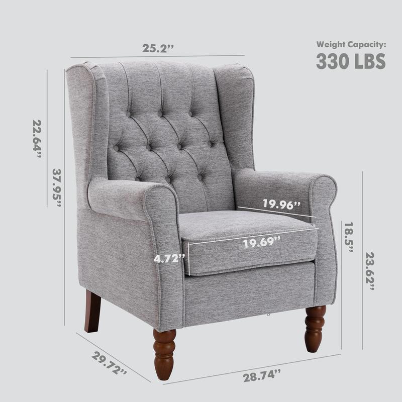 COLAMY Button Tufted Wing Back Accent Chair, Thick Upholstered Arm Chair with Trim Rubber Wood Legs, Comfortable Mid-Century Sofa Chair Modern Reading Chair for Living Room and Bedroom