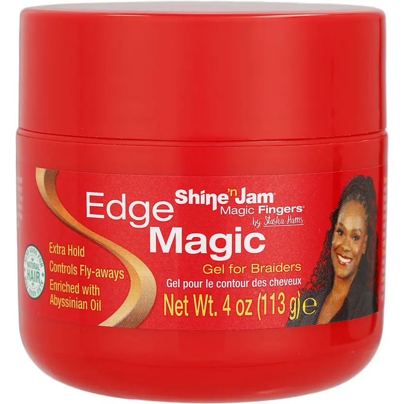 Shine 'n Jam Edge Magic Fingers Gel for Braiders 4 oz with Silk Protein & Abyssinian Oil for Extreme Hold and Smooth Edges, Edge Control, Braid Styles