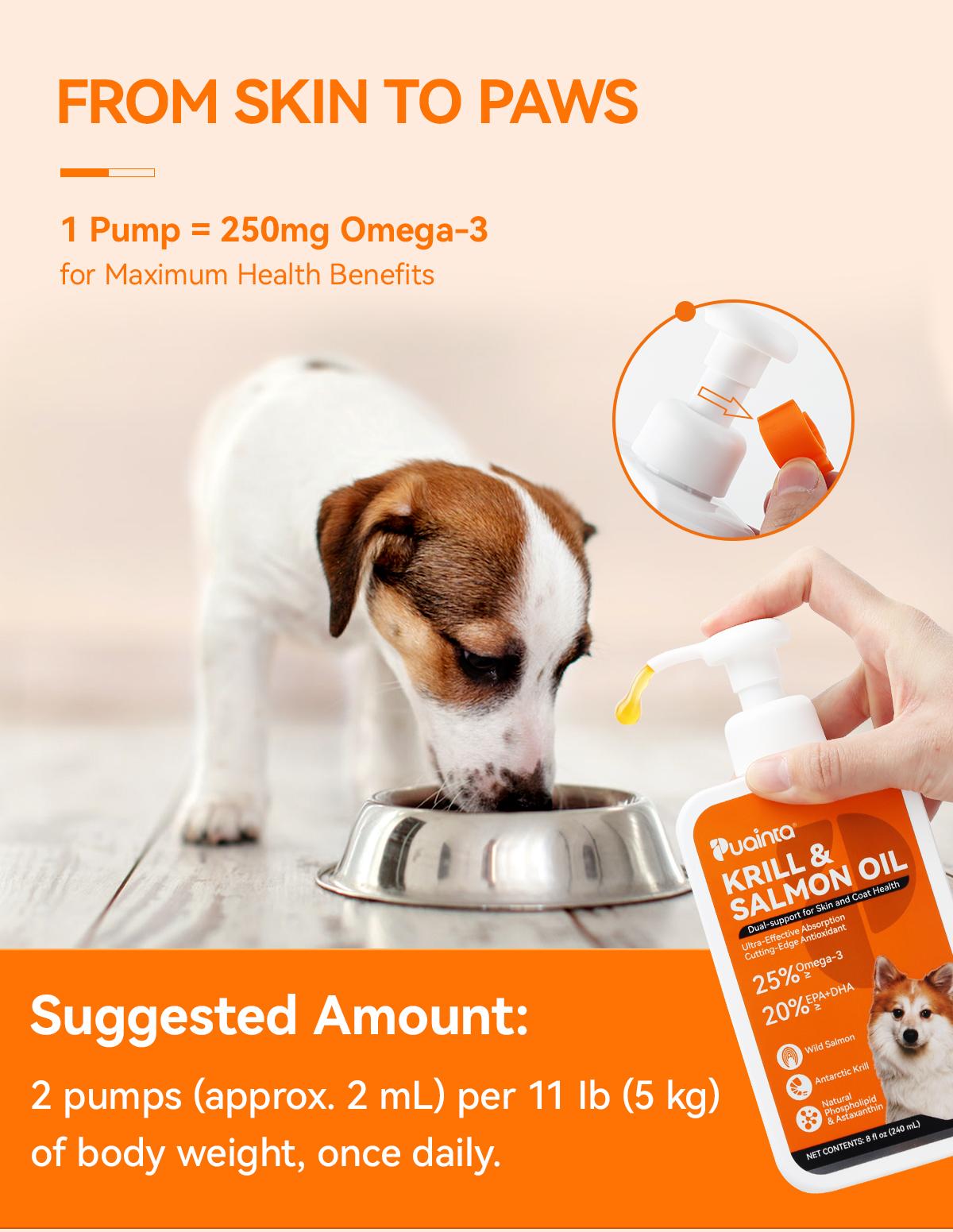 Health Supports Krill & Salmon Oil 8oz – PUAINTA Nature Oil for Dogs, Rich in Omega-3 & EPA+DHA, Supports Heart Health & Circulation, Antarctic Astaxanthin, Maintains Healthy Skin, Supports Hair, Skin, Vision & Wellness