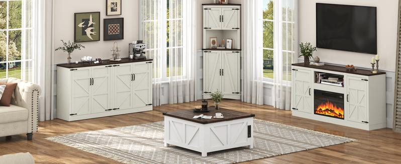 Farmhouse Coffee Table with Storage, Wood Square Center Table with Charging Station & USB Ports, Lift Tabletop Central Table with Large Hidden Space, for Living Room, Bedroom, Home Office