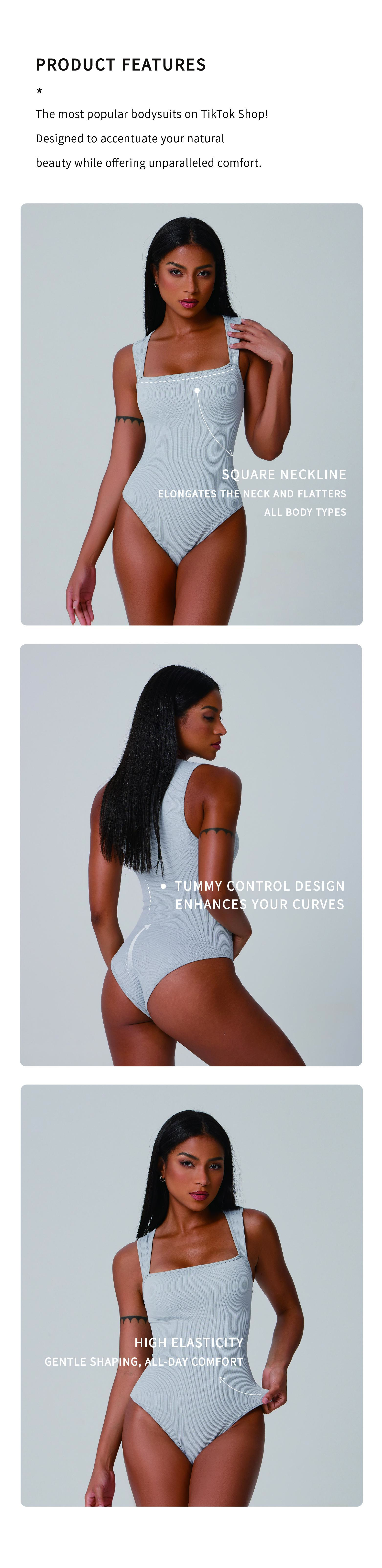 OQQfitness Womenswear 3 Piece Bodysuits Stretchy Underwear Sexy Ribbed Square Neck Sleeveless Stretchy Tank Tops Bodysuits Soft Lady SpringStatements