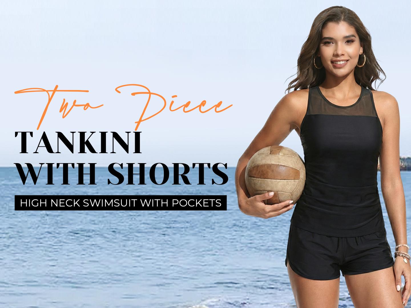 Aqua Eve Women Tankini with Shorts - Tummy Control Two Piece Swimsuit High Neck Bathing Suit with Pockets 2026 Swimwear