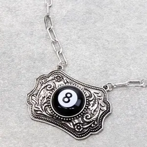 Western Eight Ball Buckle Necklace with Intricate Design and Paper Clip for Stylish Accessory