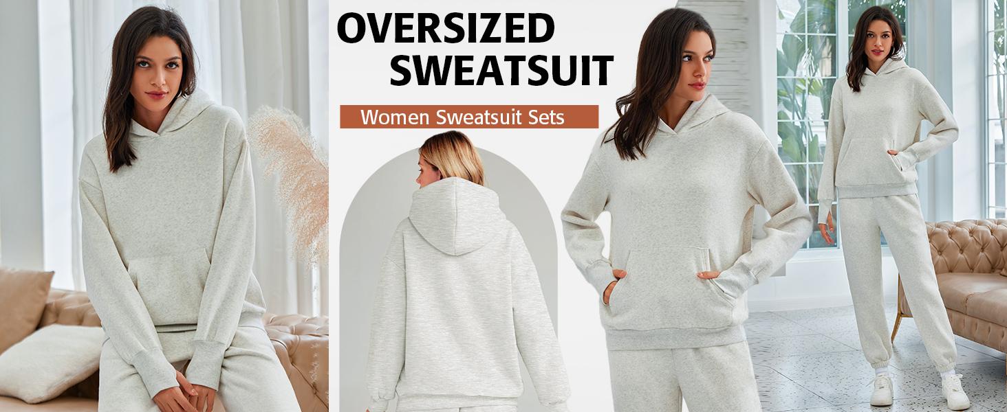 Attraco Womens 2 Piece Outfits Lounge Hoodie Sweatsuit Sets Oversized Sweatshirt Baggy Fall Fashion Sweatpants Tracksuit Set Casual Fabric 2025 Fallfreshness