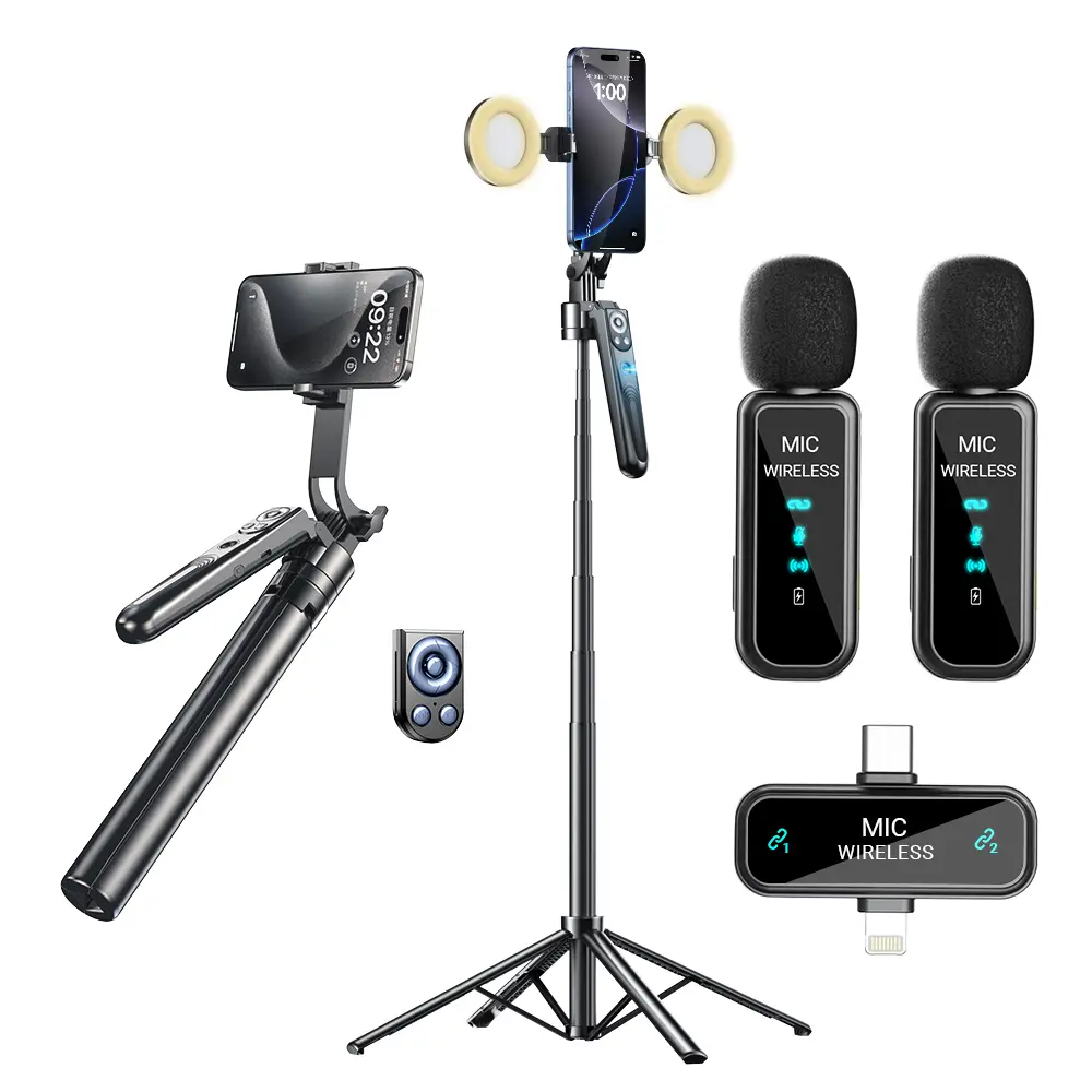 360° Rotatable Adjustable Selfie Stick Tripod,Supports Bluetooth remote control, microphone, and fill light,Automatic Face Tracking Tripod, Live Streaming Selfies ，for Camera，iPhone ,iPad ,iOS,Android