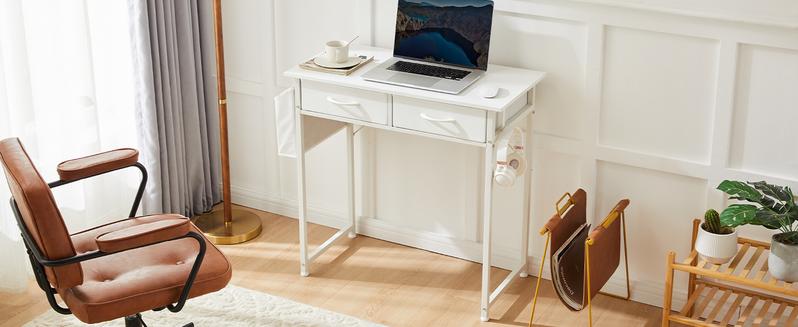 Computer Desk Home Office Bedroom Writing Study PC Table with Storage Space Fabric Side Bag Headphone Hook Metal Frame Adjustable Feet