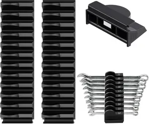 24pcs Magnetic Modular Wrench Organizers for Tool Drawers - Wrench Rack with Metric&SAE Labels,Tool Storage Holder with Magnet.Gift for father, brother&boyfriend (Black with magnets) Multifunctional Wrench Holder Organizer with Trays