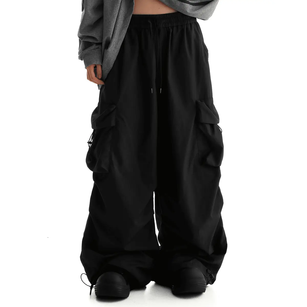 Men's Athletic Baggy Cargo Pants - Loose Wide-Leg Sweatpants with Multi Pockets, Drawstring Cuffs, Hip Hop Streetwear Techwear Style, Streetwear Clothing for Daily Urban Wear