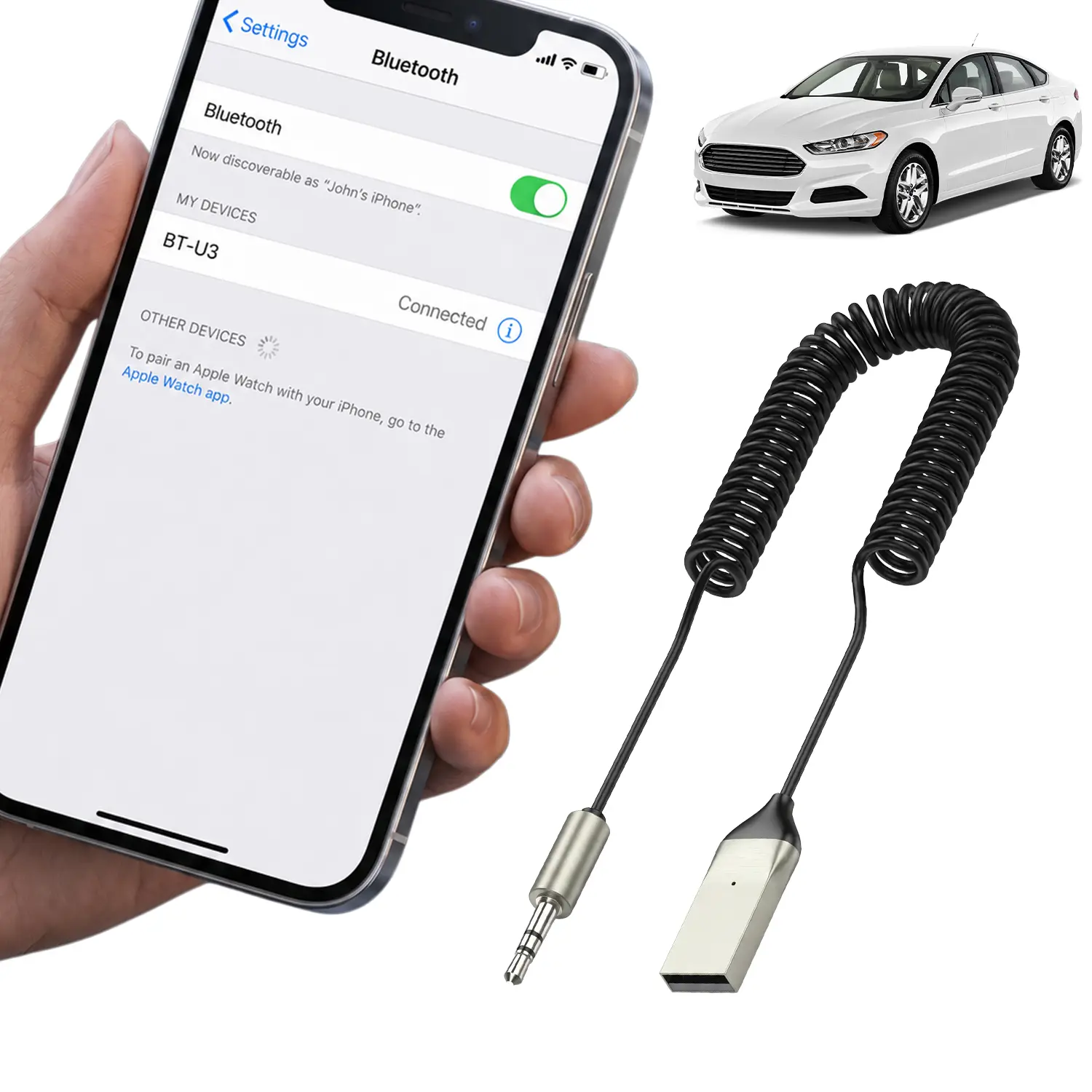 Oceantree Bluetooth Wireless Adapter Receiver with Built-in Microphone, 3.5mm AUX Stereo Audio, Plug-and-Play, Car Hands-Free Use - Dealsforyourdays Grey Auxiliary Cord, #TikTokShopBackToSchool, Stereo Sound