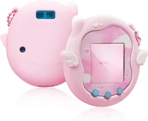 Cute Angel Whisper Silicone Case for Tamagotchi Uni, Full-Body Protective Cover with Decorative Stickers and Acrylic Charm - Pink