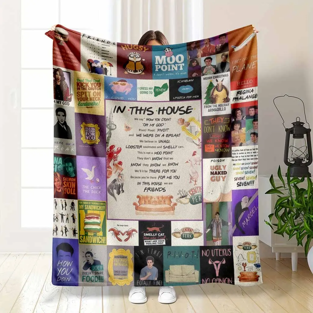 Friends Themed Flannel Blanket Classic Sitcom Quote Print Pattern Soft Cozy Warm Durable Machine Washable Gift Choice Perfect for Bedroom Sofa Living Room Office Memorial Celebration Fans Gathering