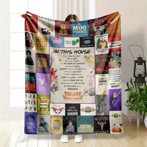 Friends Themed Flannel Blanket Classic Sitcom Quote Print Pattern Soft Cozy Warm Durable Machine Washable Gift Choice Perfect for Bedroom Sofa Living Room Office Memorial Celebration Fans Gathering