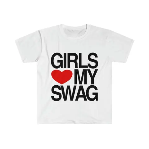 Men's 100% Cotton Crew Neck Shortsleeve Tshirt - Menswear Top, 2010s Style "I Heart My Swag" Graphic Print, Draped All Seasons Casual Funny Joke Gift Shirt