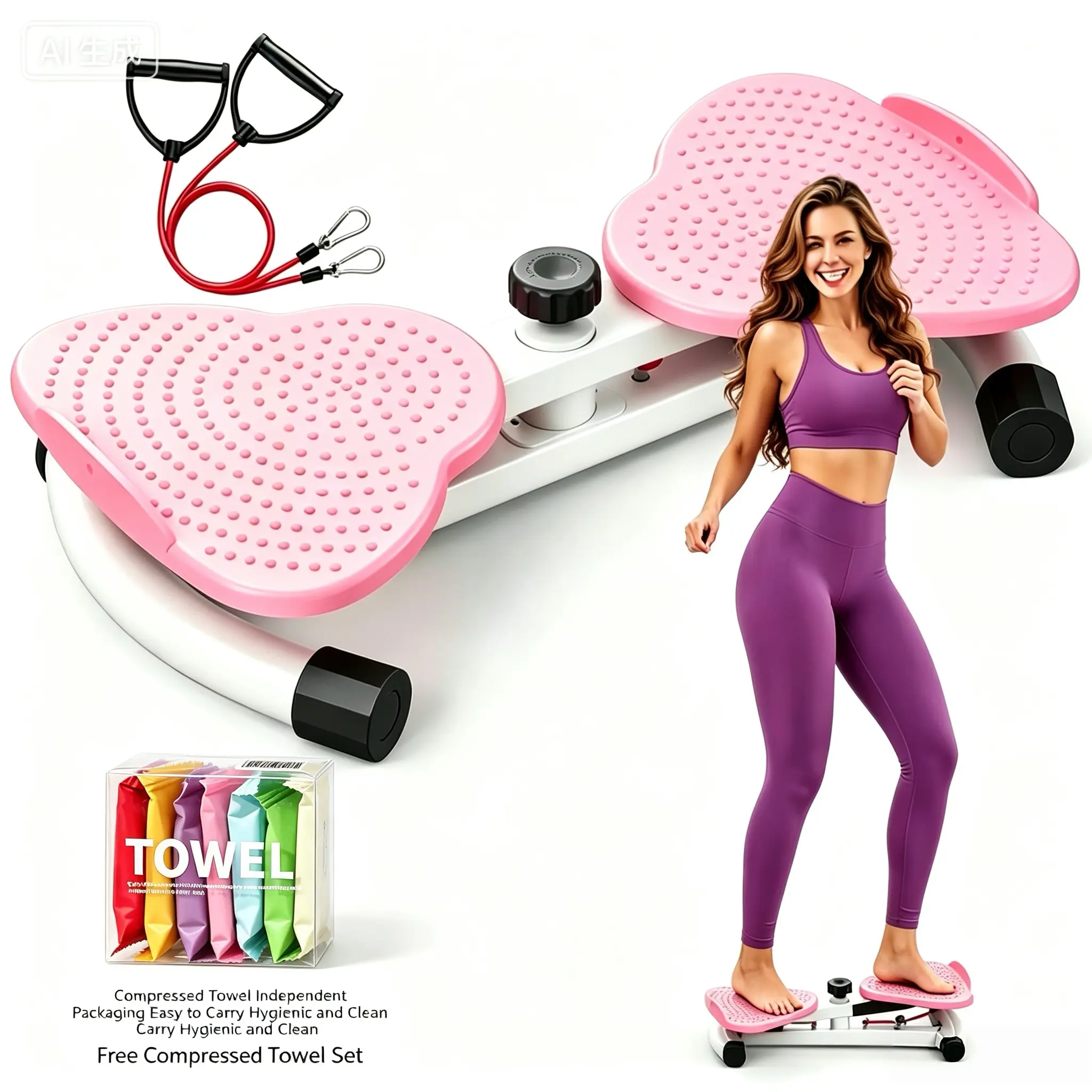 Split Foldable Waist Twisting Board with Resistance Bands - Home Workout Equipment, Compact Silent Low-Impact Fitness Tool, Indoor Stomach Core & Abs Trainer, Joint-Safe, Easy to Stow Under Sofas/Closets, Multifunctional Fitness Board, Exercise Equipment