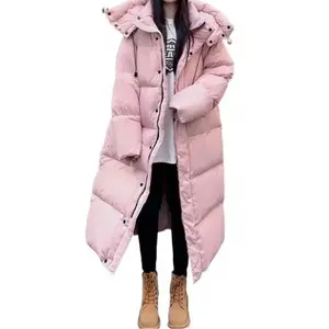 2025 Winter Mid-Length Over-the-Knee Cotton Coat for Women, Loose Fit, Hooded, Plus Size, Down Cotton Jacket, Long Sleeve Outerwear