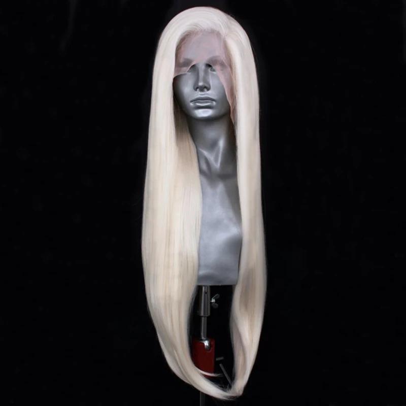 Platinum Blonde Wig Natural Wave Synthetic Lace Front Wigs For Women Long Wave Lace Synthetic Hair Copper Red Cosplay Daily Wear