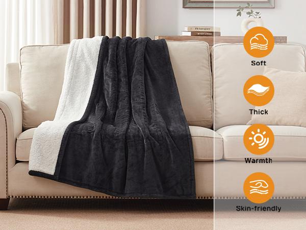 The Valentine's Day Gift Warmrest Heated Blanket Electric Throw - 50"x60" Heating Blanket Throw 1/2/4/6/8 Hours Auto-off 10 Heat Level Over-heat Protection Flannel Sherpa Heater Blanket ETL Certification