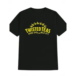 Men's Graphic T-Shirt - Bold TWISTED TEAS & DOUBLES DJ Lettering - Black Shirt with Yellow Print - Lightweight Summer Tee for Casual Outfits, Music Events, Casual Attire - Ideal Men's Gift, Weekend Attire, Statement Top