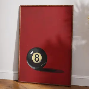 Lucky 8 Ball Wall Art, Vintage Pool Ball Print, Red Pool Poster, Retro Aesthetic Apartment Decor, Trendy Printable , Billiards Print O