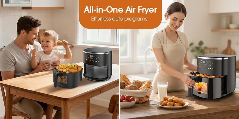 6QT Digital Air Fryer with Visible Window 8 Preset Functions Adjustable Temperature Timer 1550W Power for Crispy Fries Chicken & More Ideal Christmas Gift for Home Kitchen Appliances Multifunction
