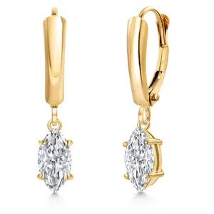 Gem Stone King 14K Yellow Gold Lab Grown Diamond Dangle Earrings for Women | 0.88 Cttw | Gemstone April Birthstone | Marquise 8X4MM