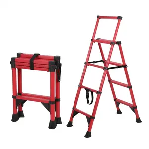 Aluminum Telescoping Ladder, 4 Step Ladder, Foldable Safety Household Ladder with Air Cushion & Anti-Slip Feet, Herringbone Design Ladder for Home Indoor Use, 330lbs Load Capacity