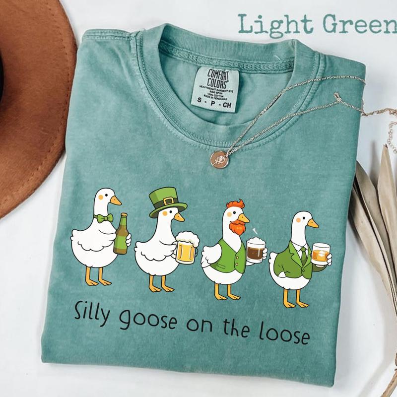 Comfort Colors Silly Goose On The Loose Beer Shirt, St Patrick’s Day Goose Shirt, Funny Irish Goose Tee, Lucky Goose Shirt