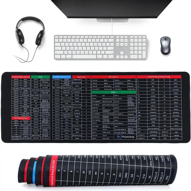 Excel Cheat Sheet Desk Mat, Large 27.5"x11.8" Excel Keyboard Shortcut Mouse Pad, XL Extended Office PC Gaming Mat/Non-Slip Employee Appreciation Gifts daily notepad