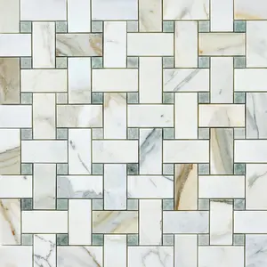 Calacatta Gold & Green Large Basketweave 12x12 Polished/Honed Marble Mosaic Tile Sample