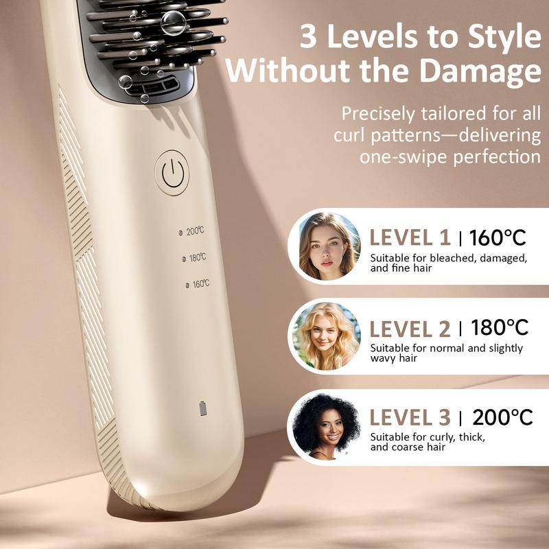 【Wireless Freedom】HS1 Cordless Straightening Brush - 40 Min Runtime, Fast Heat, Double-Layer Anti-Scald, Travel-Friendly, Style Anywhere, Anytime