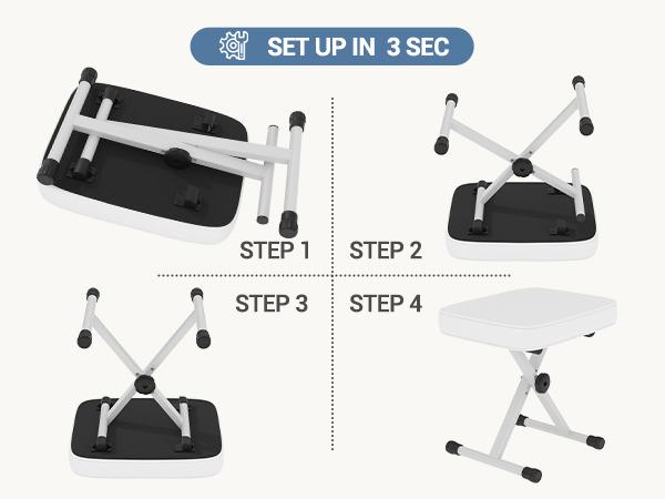 Piano Stool, Adjustable Height and Padded Seat Stool for Bedroom, Hallway and Living Room Decor，White