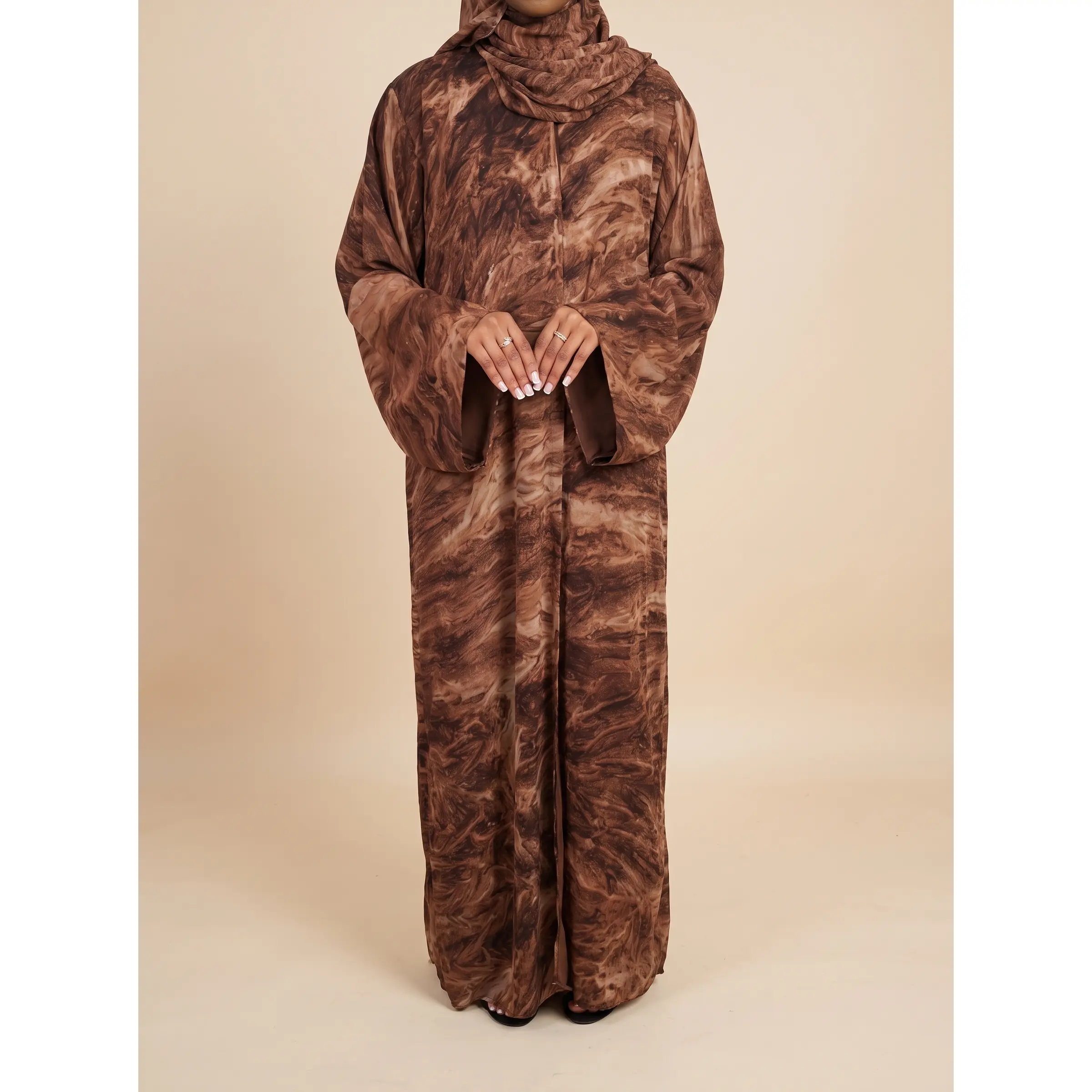 Terra Marble Print Double Chiffon Abaya Set