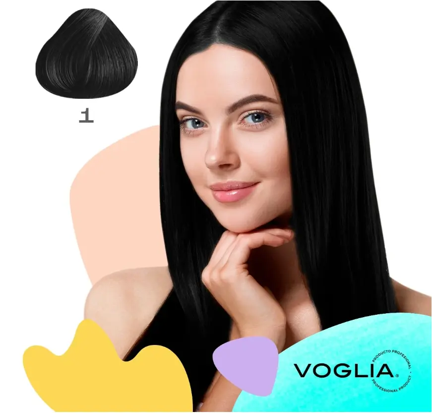 Voglia Permanent Hair Color Cream, 90ml Natural Black #1 - Haircare Product with Ceramide Boost, Easy Apply for Home/Salon Use
