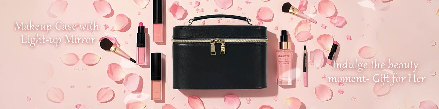 Vanity Case with Lighting Portable Mini Makeup Bag Cosmetic Bag Travel Makeup Case Organizer For Women Toiletry Bag for Girls Traveling With Handle Artist Storage Bag