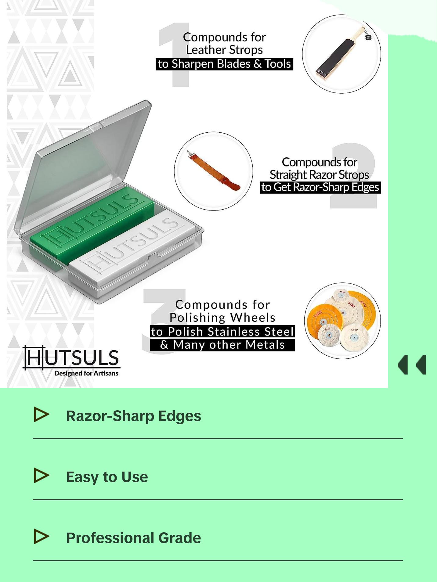 Hutsuls White & Green Strop Compound - Total 5 Oz Get Razor Sharp Edge with Green Honing Compound for Strop, Easy to Use Green & White Stropping Compound for Knives Guide, White Polishing Compound Bar Hutsuls White & Green Strop Compound - Total 5 Oz Get Razor Sharp Edge with Green Honing Compound for Strop, Easy to Use Green & White Stropping Compound for Knives Guide, White Polishing Compound Bar