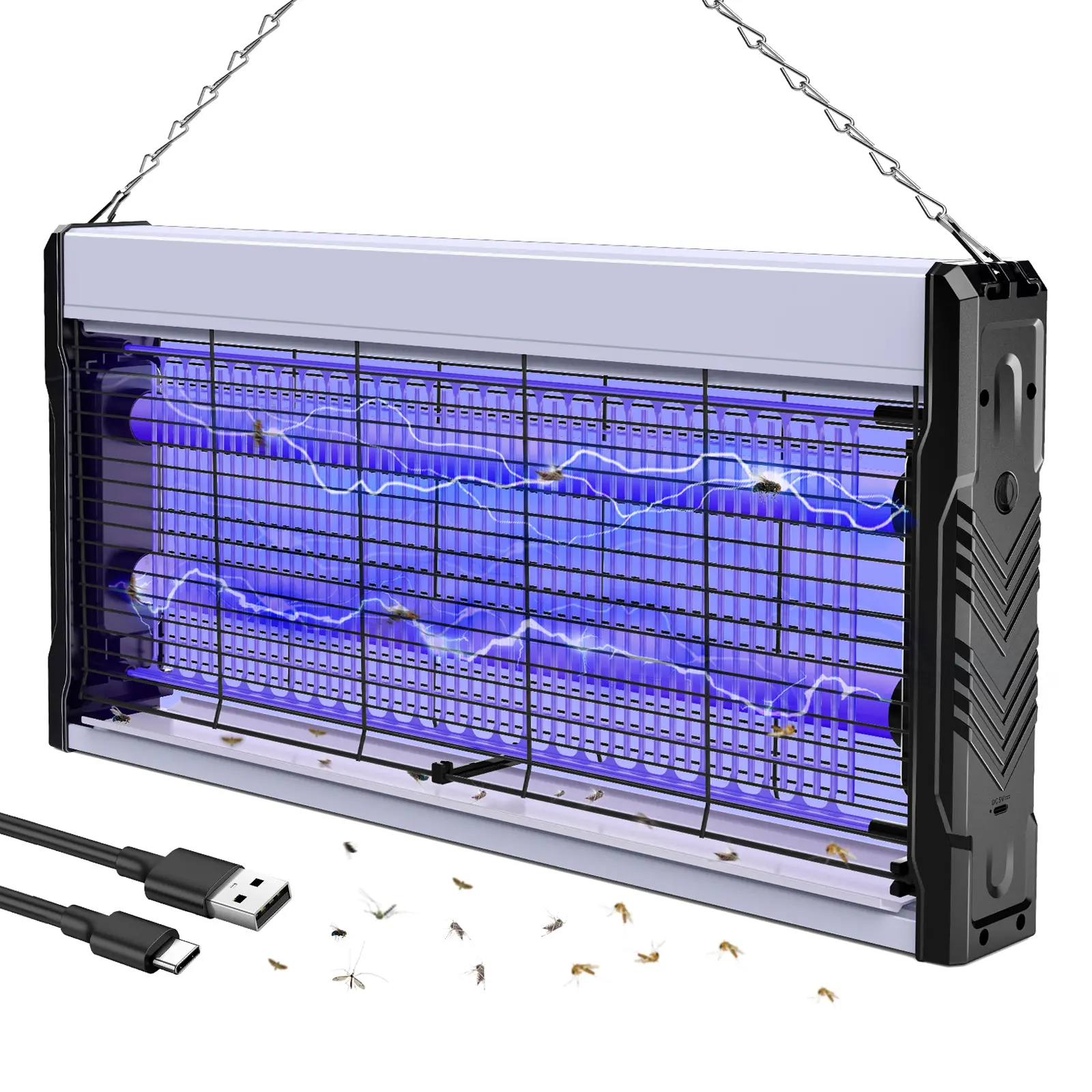 PALONE 4000V Electronic Mosquito Zapper Insect Zapper - LED Lights, Trapping Function, Safety Fences, Removable Tray, USB-Powered with Port, Cable, Built-in Li-ion - Hanging Design for Balcony, Office