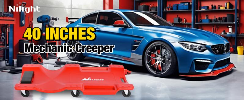 Nilight 40" Mechanic Plastic Creeper - 40 Inches Heavy Duty Shop Creeper with Padded Headrest and 6 Casters, 350 lbs Capacity, Red