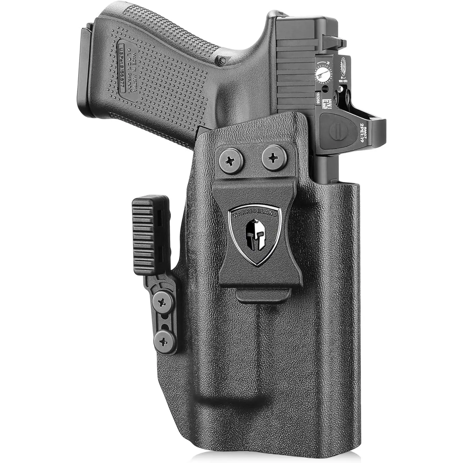 WARRIORLAND Custom Molded IWB Kydex Tactical Holster for Glock 19/17/45/34 with Streamlight TLR-1 Series, Optic Ready Red Dot Cut, Claw Detach, Adjustable Retention, Right Hand