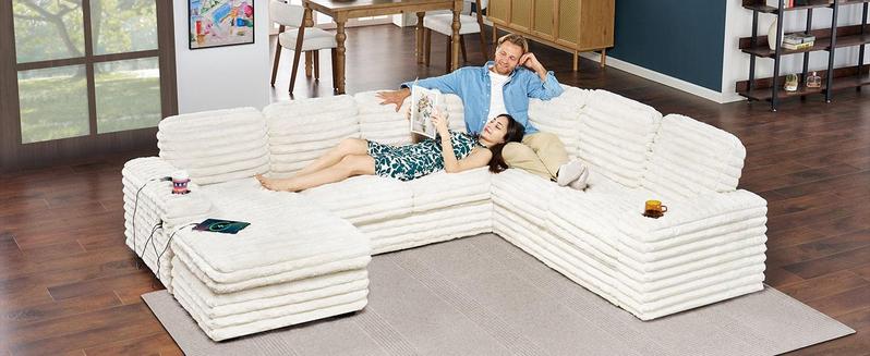 【Ships in 2 Boxes】AMERLIFE 112 Inch Oversized Couch for Living Room, U Shaped Sofa with Storage Chaise, Sectional Sofa Seater with Type-C & USB Ports,  Interior High-density Foam, Comfy & Durable, Modern Home Design