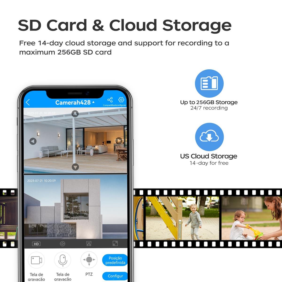 【JOOAN 2K 3MP WiFi Wireless Solar Dual Lens Outdoor 360° PTZ Dual Screen Security Camera】Outdoor/Indoor IP66 Waterproof, Color Night Vision, PIR Human Detection, Two-Way Talk, Auto Tracking, Siren Alarm, SD/Cloud Storage (Optional), Alexa Compatible