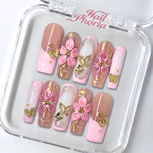 NailPhoria BLUSH CLOUD - Handmade Press-On Nails | Reusable, Salon-Quality, Long-Lasting, Glossy Design