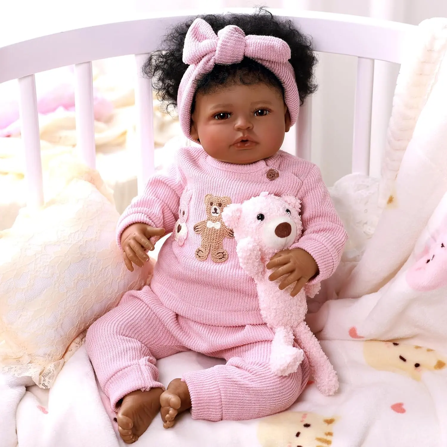 #backtoschool BABESIDE 20" Reborn Doll 8 Piece Set with Cloth Body & Vinyl Dark Skin Includes Gift Box Feeding Accessories Perfect for Christmas New Year Birthday Gift