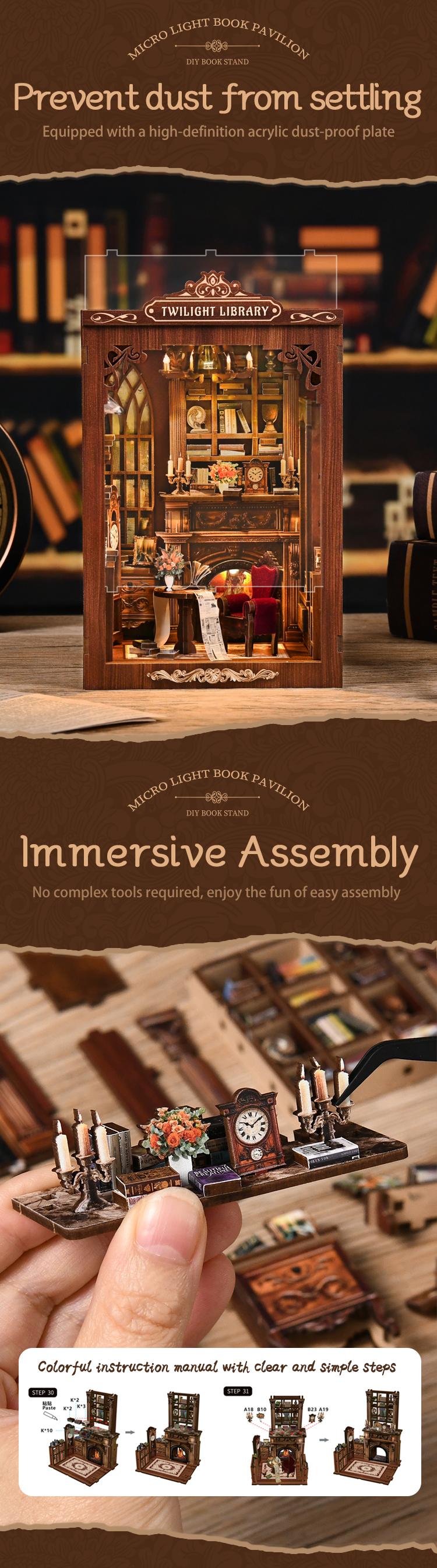 【US Shipping】BOOK NOOK Twilight Library DIY hut 3D three-dimensional hand-assembled booklet toy house, Christmas gift toy house,book nook,mini house,doll house,wooden dollhouse kit,victorian dollhouse,miniature house kit,miniature kit,dollhouse
