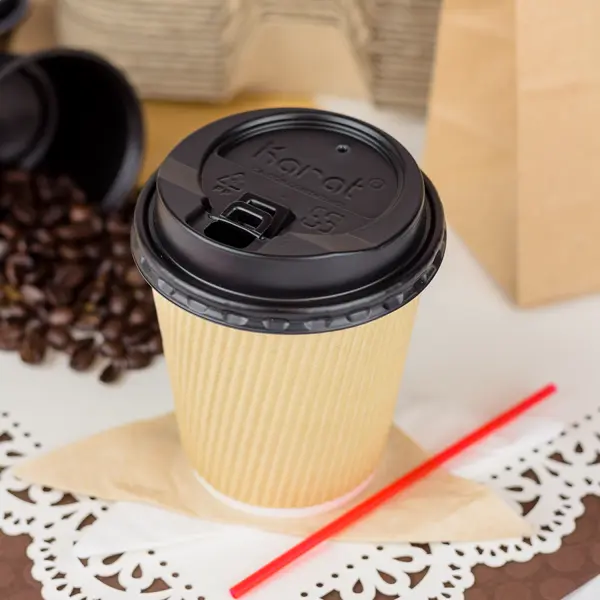 [500 ct] 10 oz Paper Coffee Cups | Ripple | 90 mm | Kraft