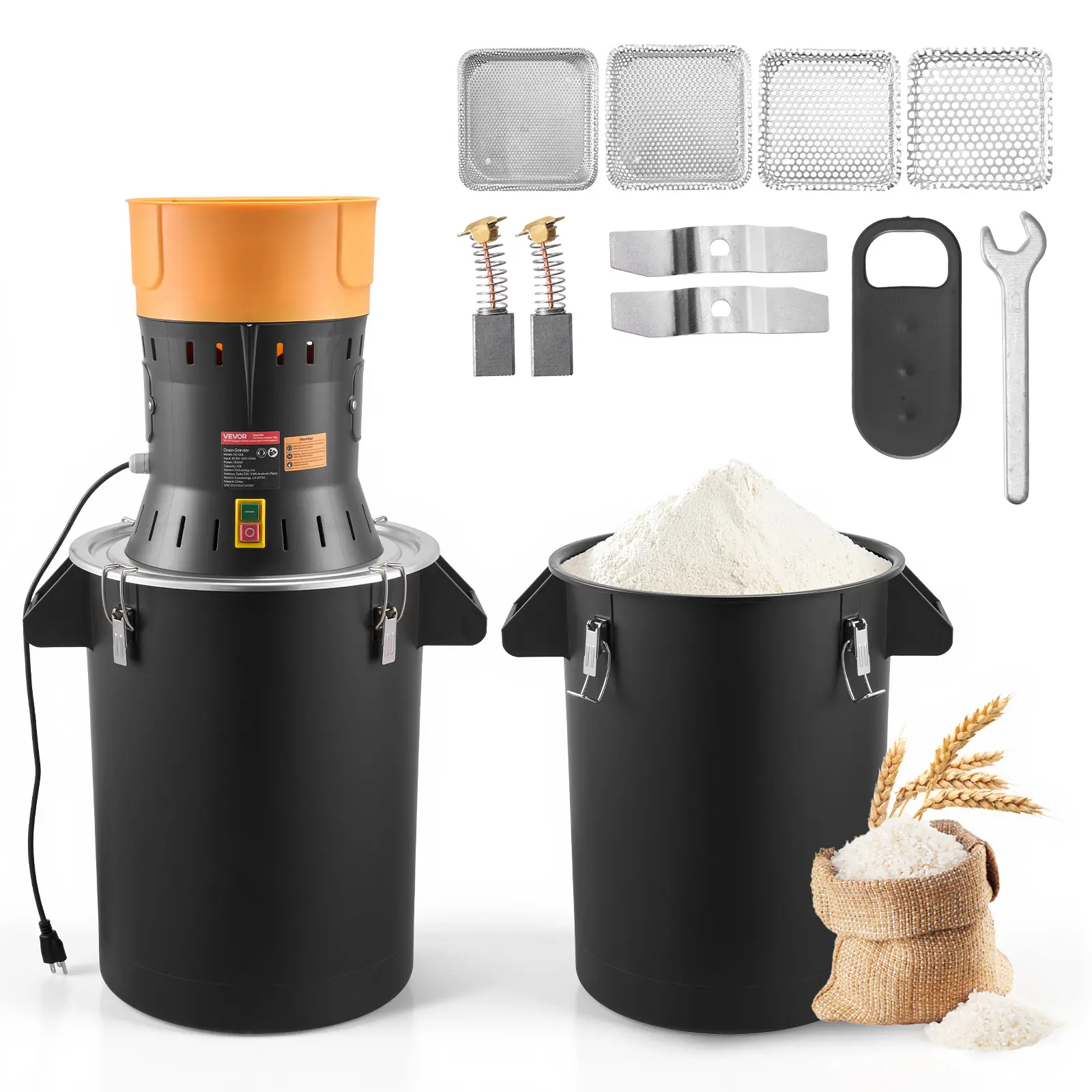 VEVOR Electric Grain Mill Grinder, 600W High-Power Commercial Dry Material Processor with Galvanized Steel Sharp Blades, 14 Gal Pulverizer with Coarseness Control & Precision Screens, Easy to Operate for Grains, Spices, Coffee, Powder