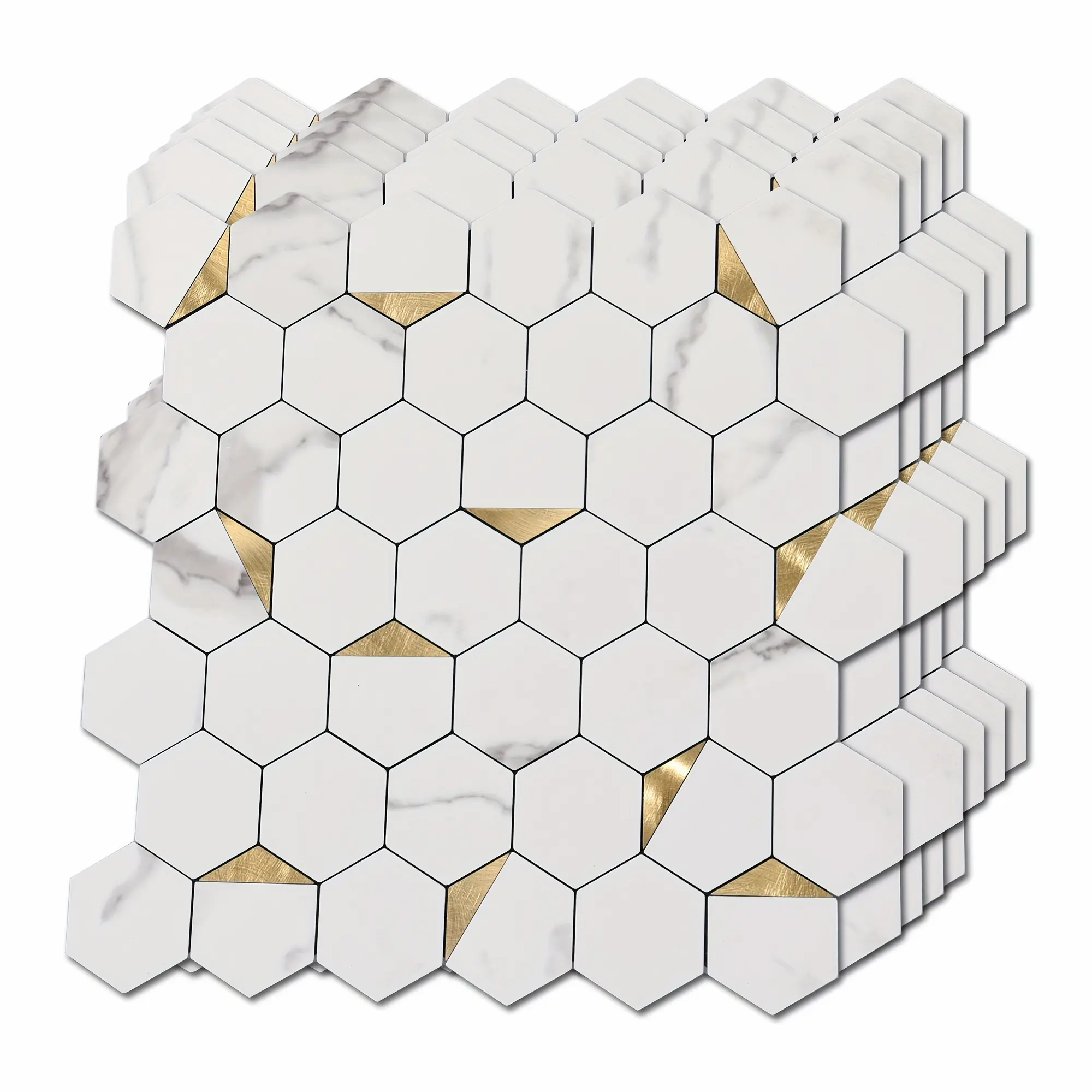 10-Sheet Art3d Peel and Stick Hexagon Wall Panels| Self-Adhesive, Brick Stone and Wood Style, Detachable, Straight Match Pattern, 3mm Thickness for Kitchen and Room Decor