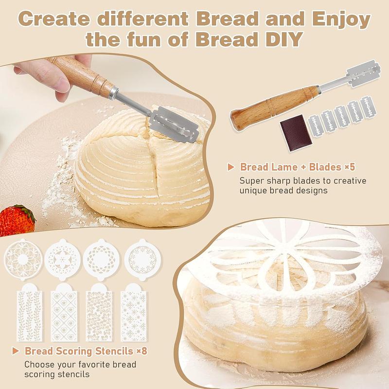 【Valentine's Day Gift】12PCS  Sourdough Starter Kit, Banneton Bread Proofing Basket, 24oz Glass Sourdough Starter Jar, Sourdough Bread Baking Supplies, Sourdough Proofing Basket, Bread Making Tools (12PCS)