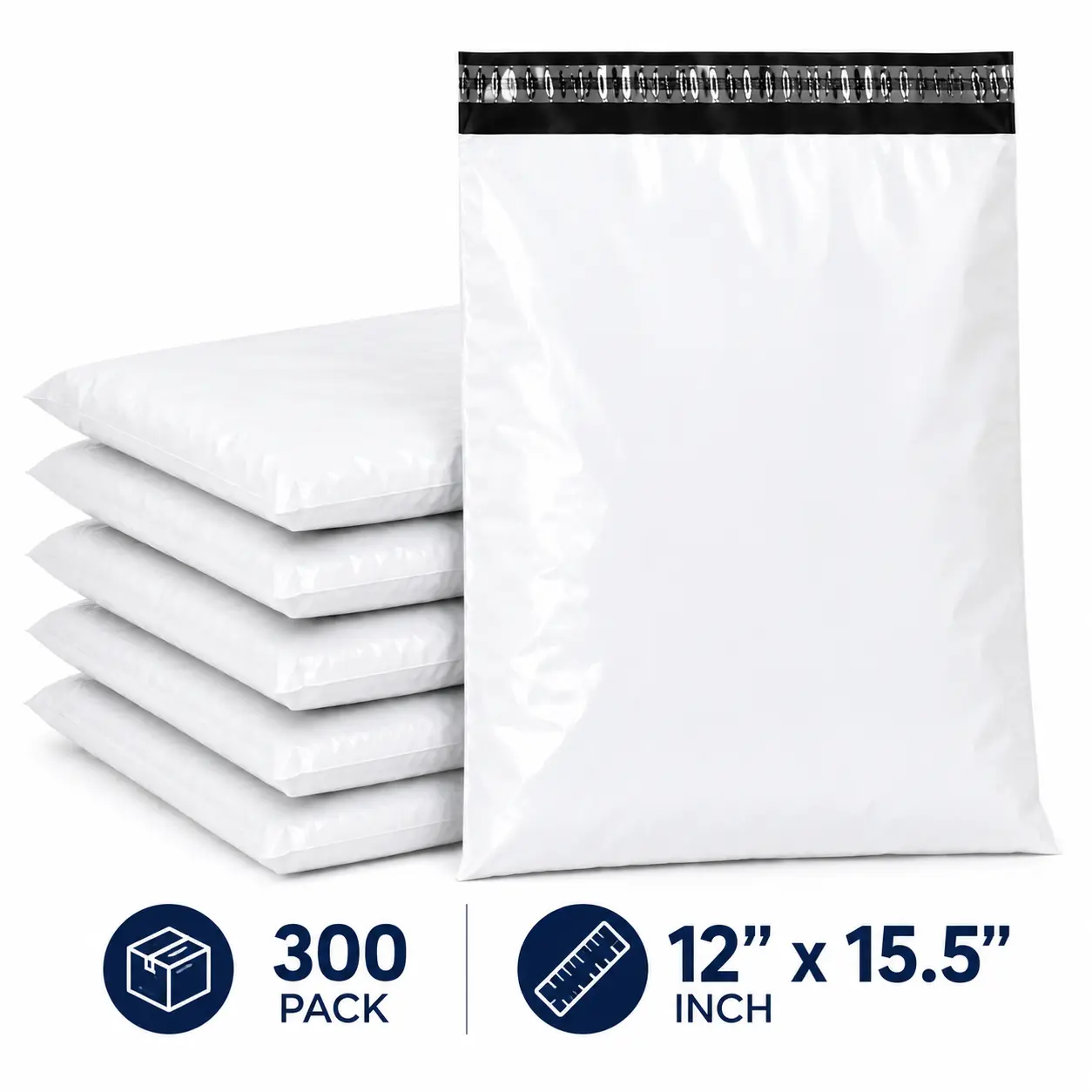 Poly Mailers 12x15.5 Shipping Bags, 300 Pack White Waterproof Mailing Envelopes, 2 Mil Self-Seal Poly Mailer Bags for Small Business, Clothing, Packaging & Shipping Supplies Bulk