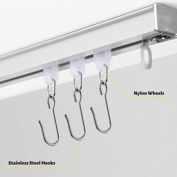 Inovaday Durable Curtain Hooks, Roller Hooks for Ceiling Curtain Track, Stainless Steel Rollers for Room Divider
